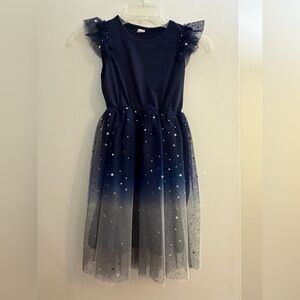 Girls Navy Star-Tulle Party Dress with Sparkle Details